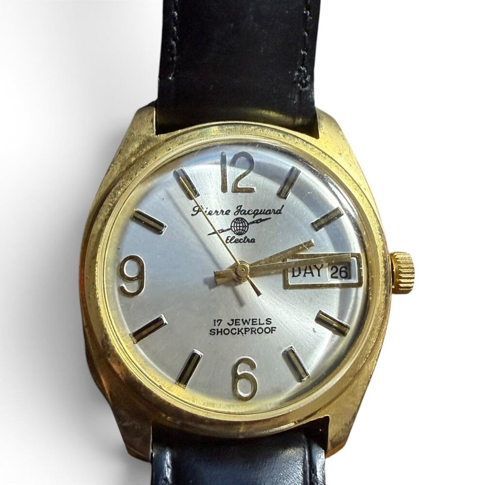 Vintage Pierre Jacquard Electra 17 Jewels Shockproof Day Date Men's Wristwatch